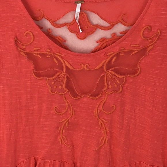 FREE PEOPLE Red Sheer Embroidered Short Sleeve - Picture 2 of 10